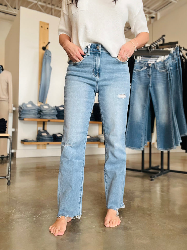 Vervet High Rise Distressed Raw Hem Straight