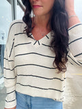 Stripe Long Sleeve Knit Top - Ivory