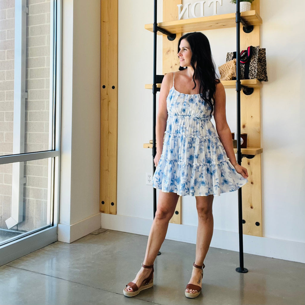 Floral Tie Back Tiered Mini Dress