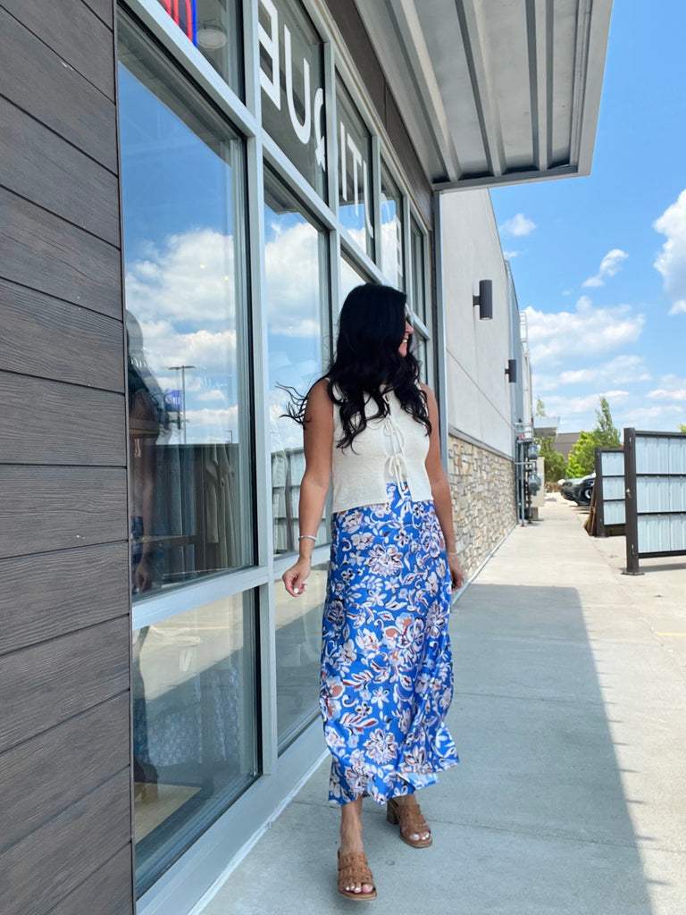 Silky Floral Banding Skirt
