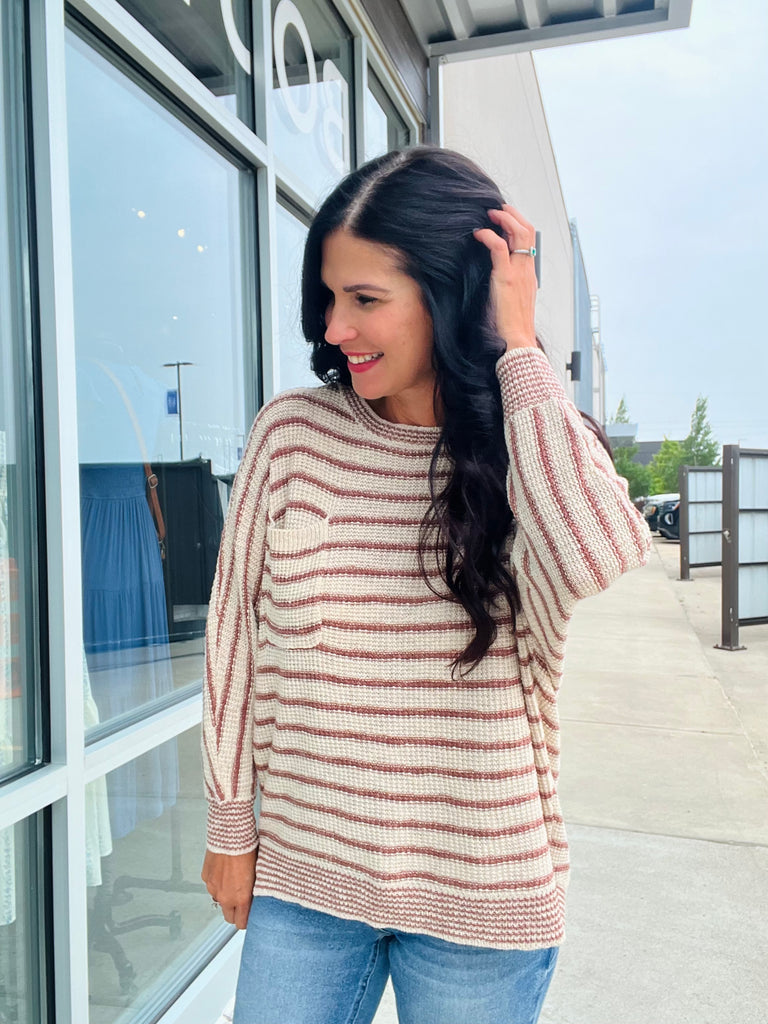 Waffle Knit Dolman Sweater - Marsala