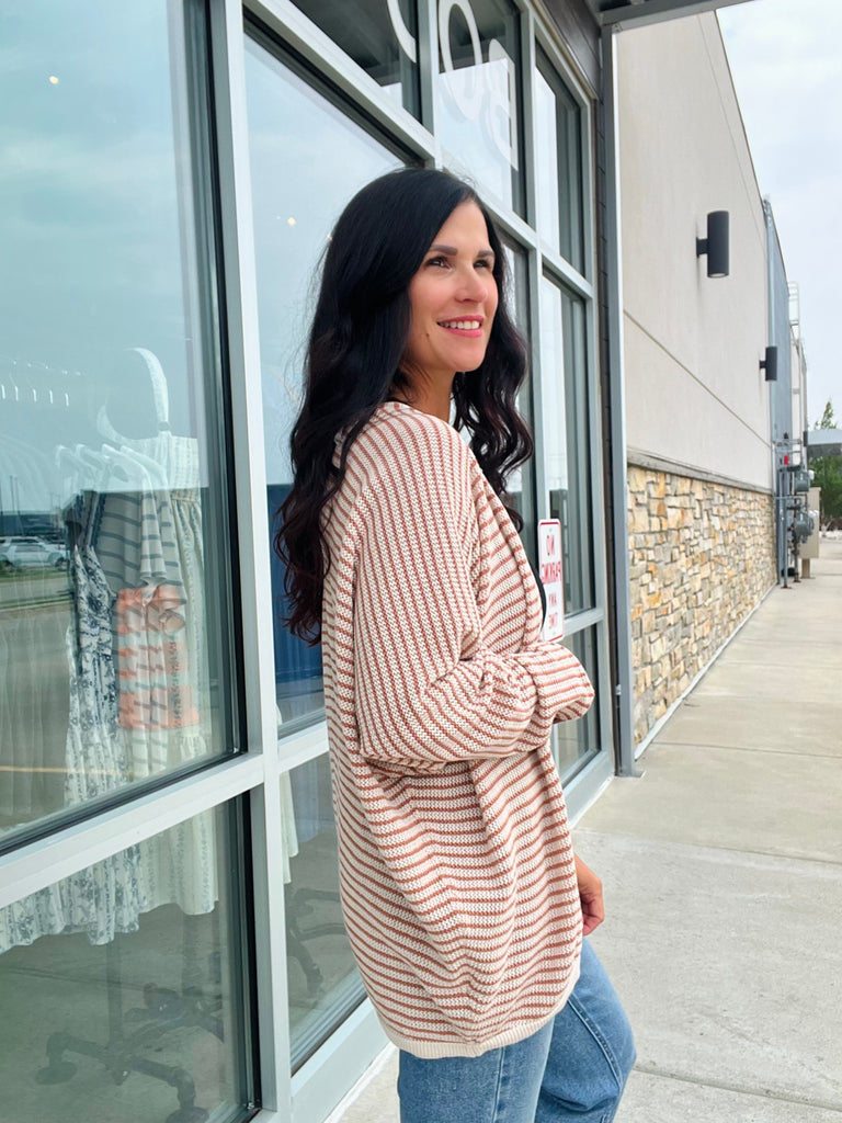 Striped Dolman Sleeve Open Cardi - Auburn
