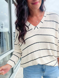 Stripe Long Sleeve Knit Top - Ivory