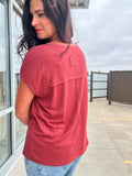 Linen Blend Cap Sleeve Boxy Tee - Wine