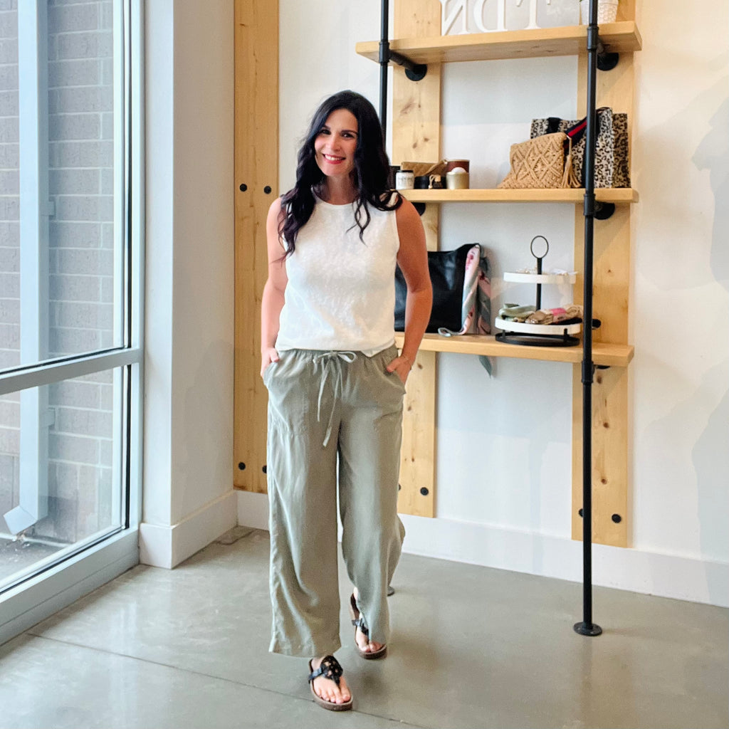 Tencel Wide Leg Crop Pants - Fern