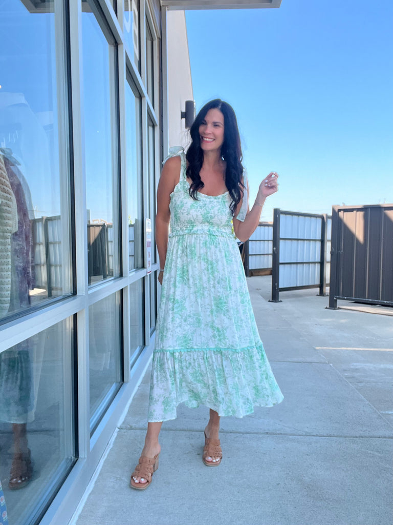 Floral Smocked Midi Dress - Dusty Mint