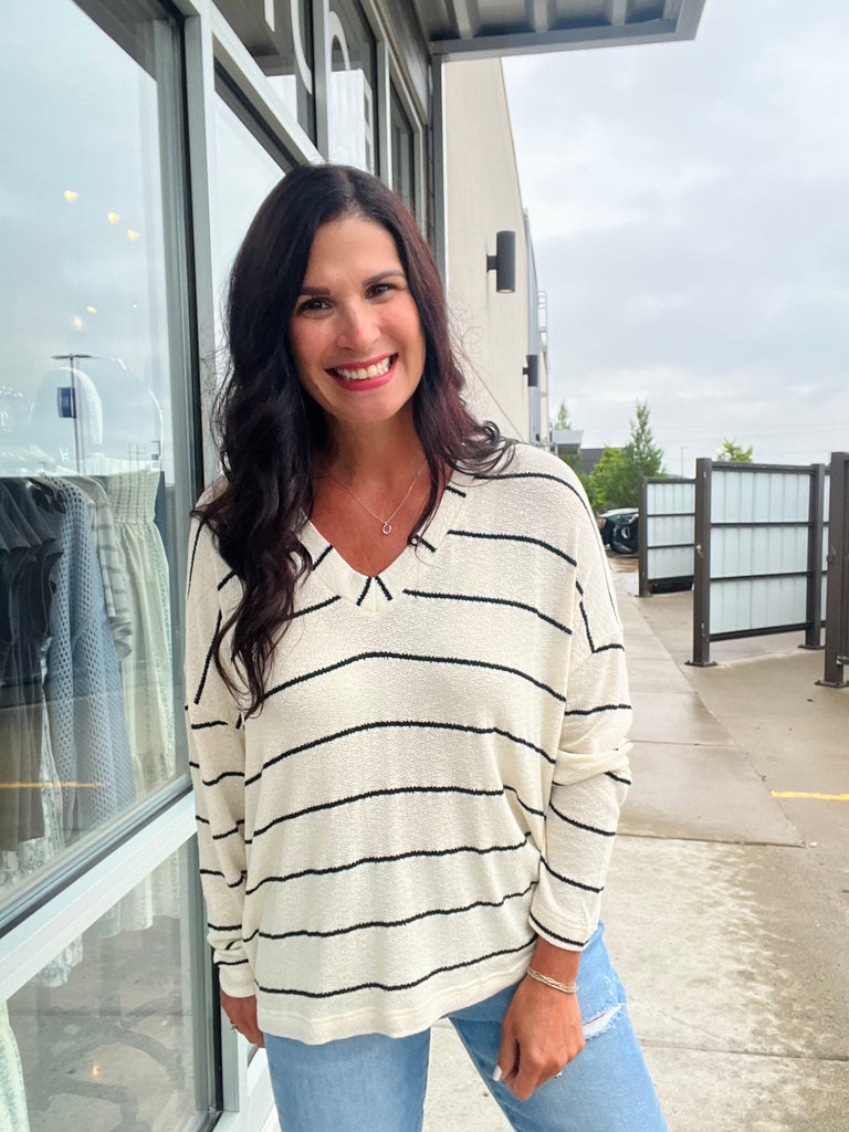 Stripe Long Sleeve Knit Top - Ivory