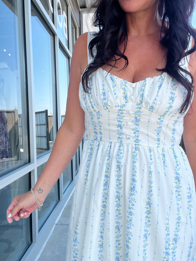 Floral Stripe Button Detail Maxi Dress