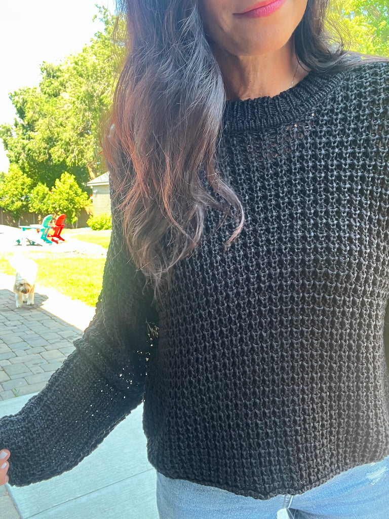 Crochet Crew Neck Sweater - Black