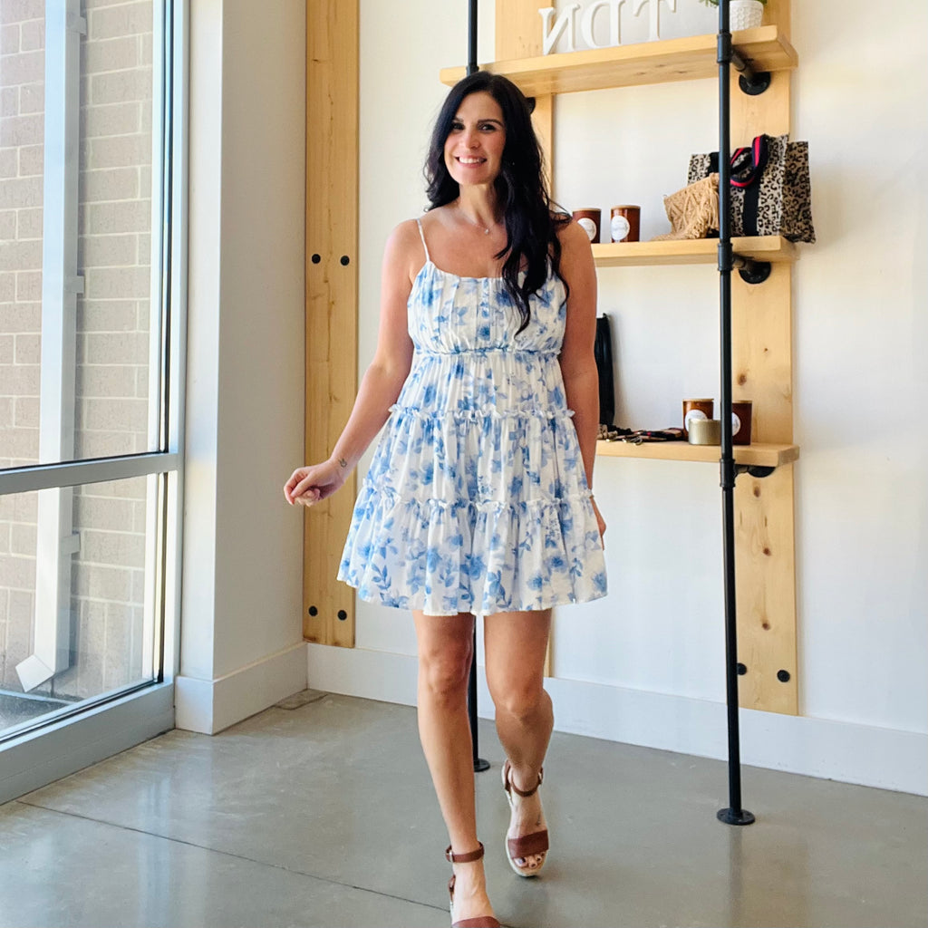 Floral Tie Back Tiered Mini Dress