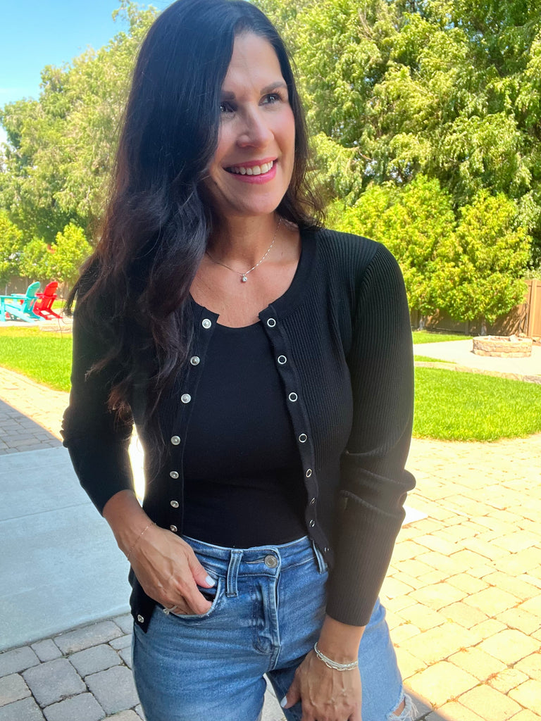 Snap Button Down Cardi - Black