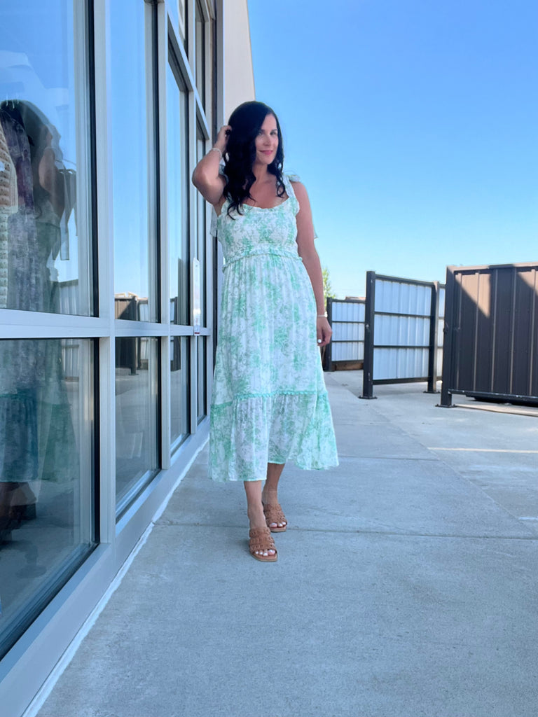 Floral Smocked Midi Dress - Dusty Mint