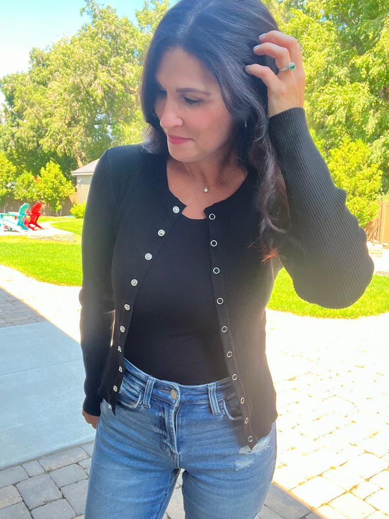 Snap Button Down Cardi - Black