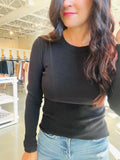 Rib Knit Solid Top - Black
