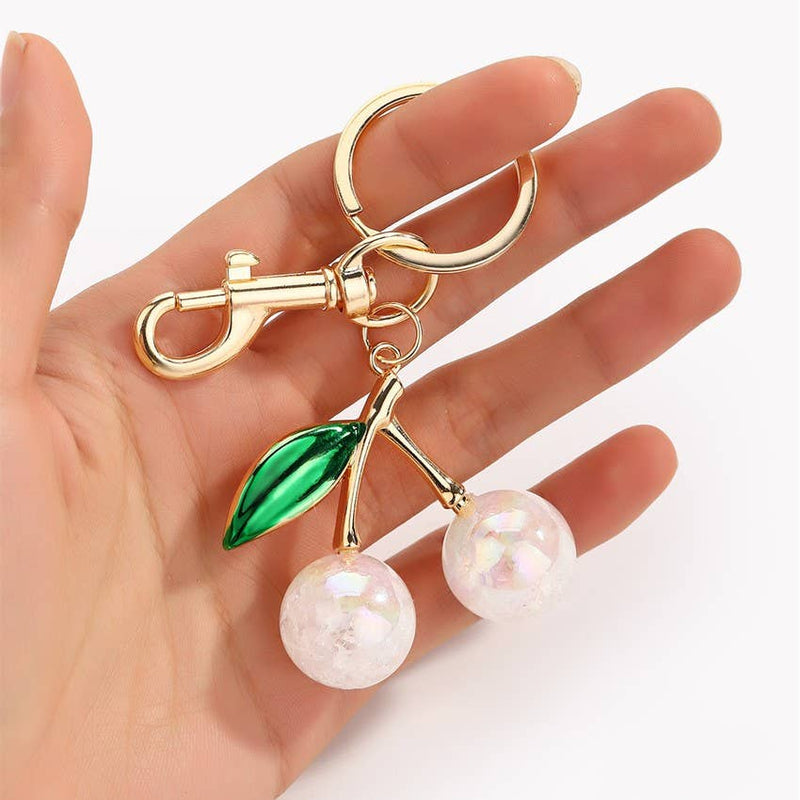 PEARLIE CHERRY DROP WITH LEAF KEYCHAIN BAG CHARM