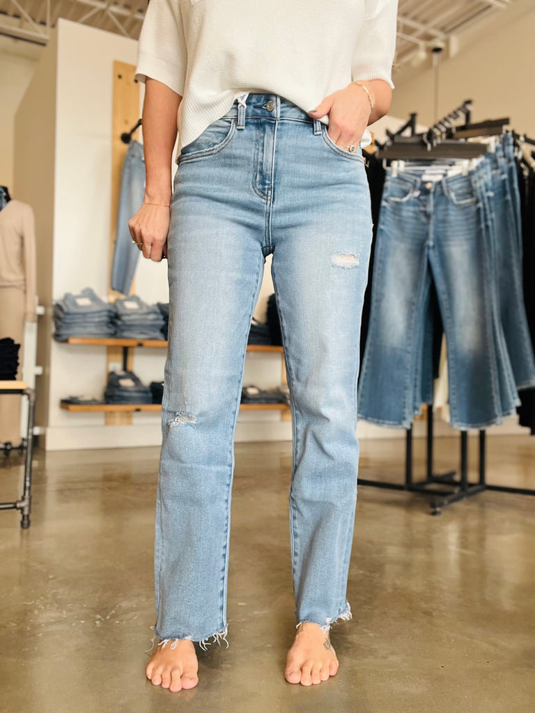 Vervet High Rise Distressed Raw Hem Straight
