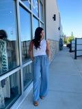 Drawstring Wide Leg Chambray Pant