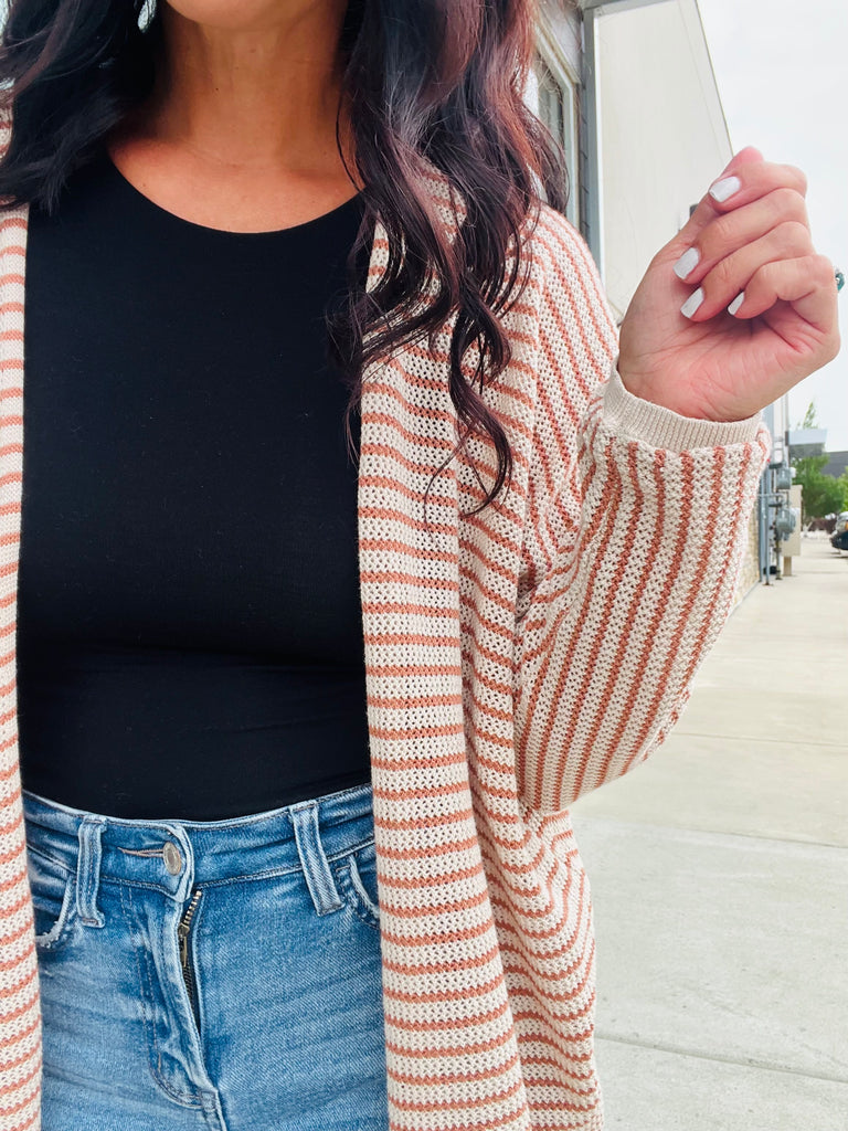 Striped Dolman Sleeve Open Cardi - Auburn