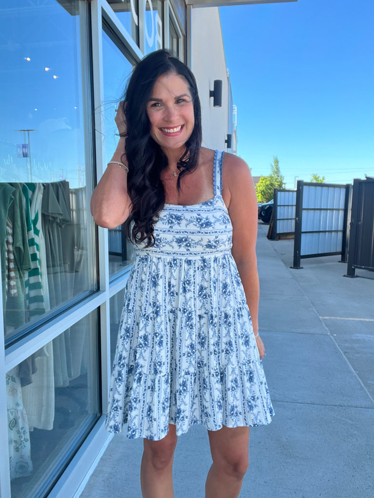 Stripe Floral Tiered Mini Dress