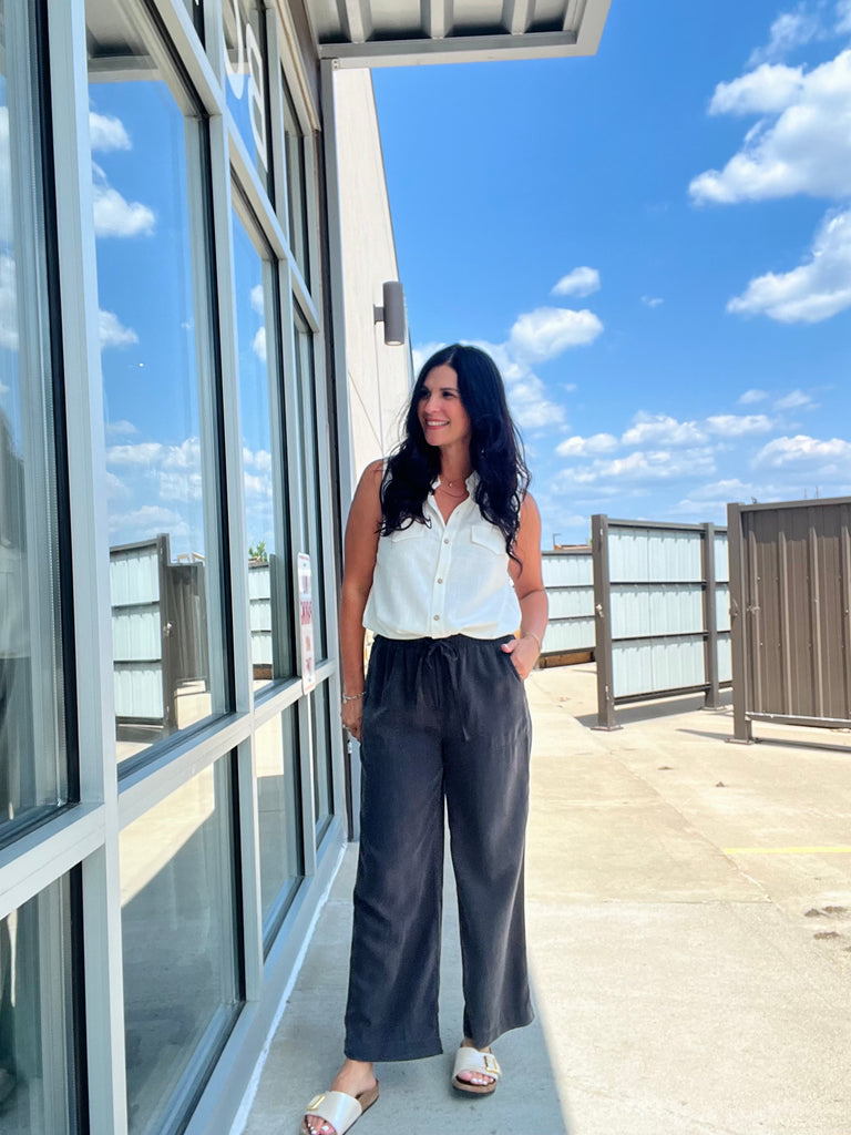 Tencel Wide Leg Crop Pants - Charcoal