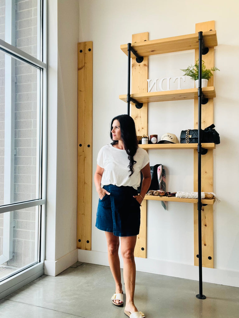 High Waist Wrap Denim Mini Skirt - Denim