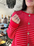 Stripe Button Down Cardigan - Red