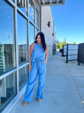 Drawstring Wide Leg Chambray Pant