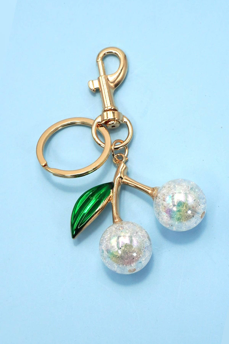 PEARLIE CHERRY DROP WITH LEAF KEYCHAIN BAG CHARM