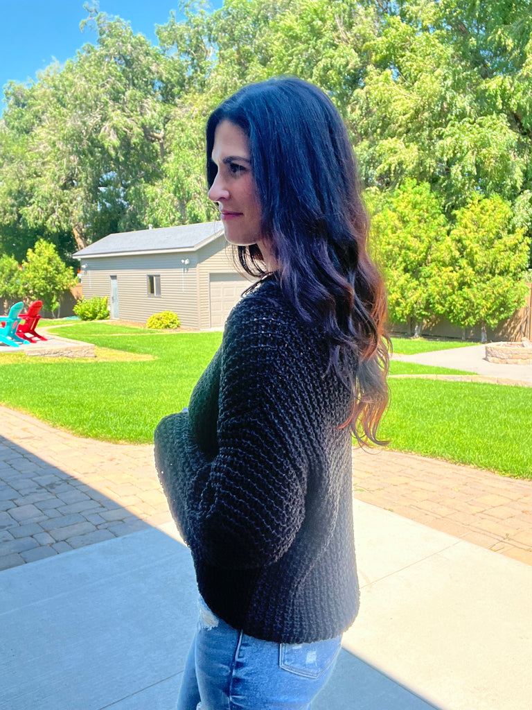 Crochet Crew Neck Sweater - Black
