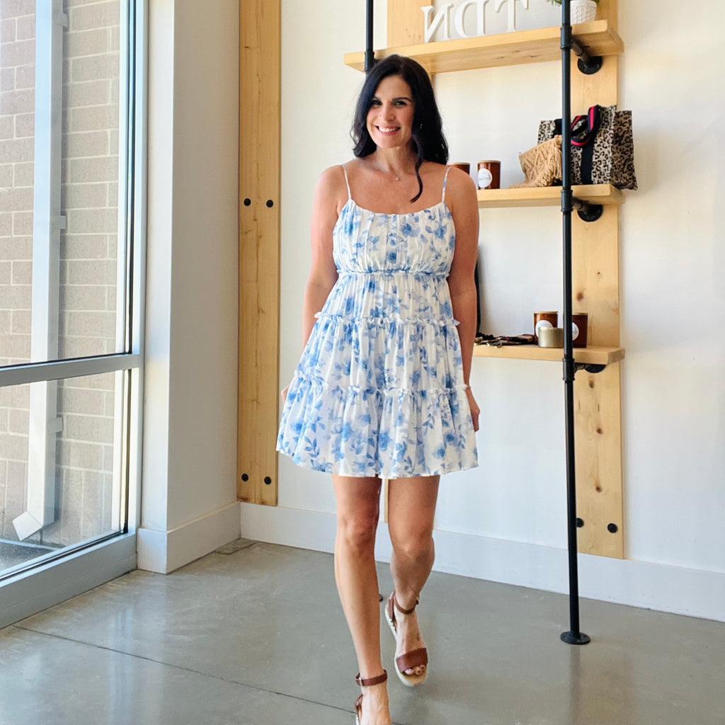 Floral Tie Back Tiered Mini Dress