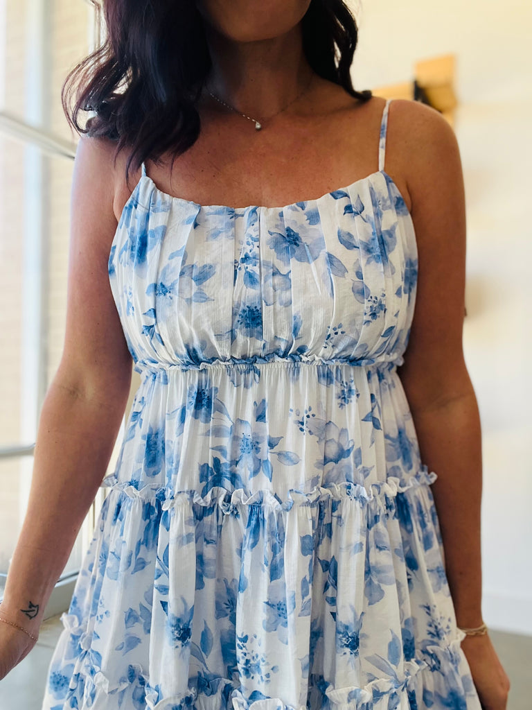 Floral Tie Back Tiered Mini Dress