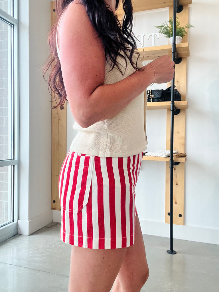 Mod Stripe Shorts - Red