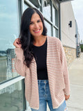 Striped Dolman Sleeve Open Cardi - Auburn