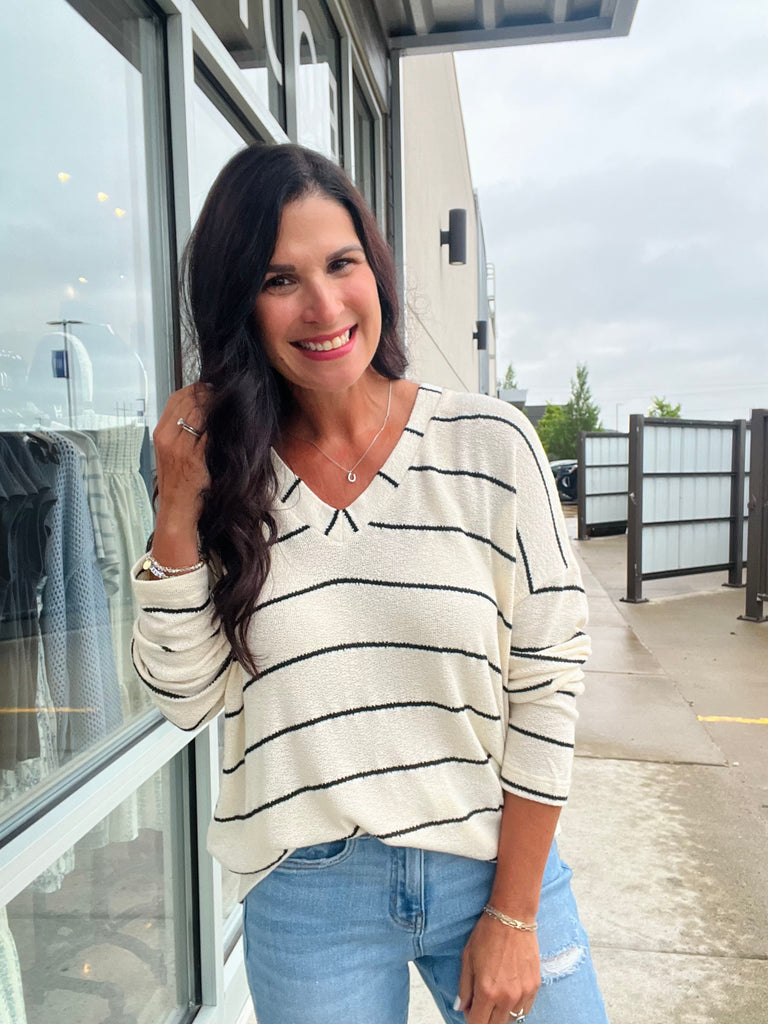 Stripe Long Sleeve Knit Top - Ivory