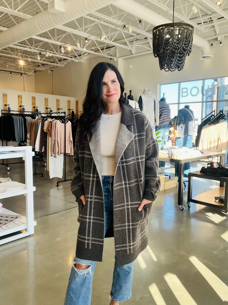 Plaid Jacquard Open Coatigan