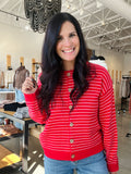 Stripe Button Down Cardigan - Red