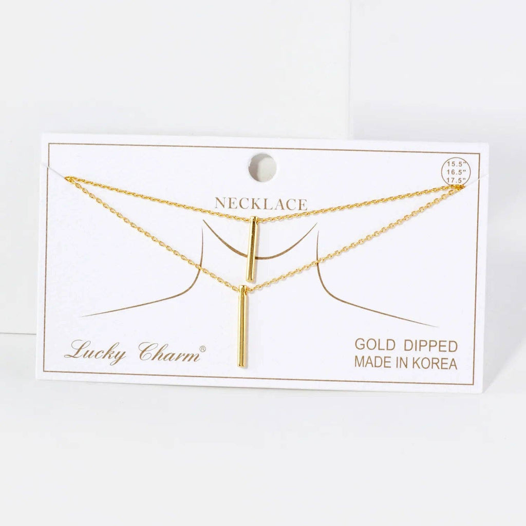 Double Bar Pendant 18K-Gold-Dipped Brass Layered Necklace: Gold