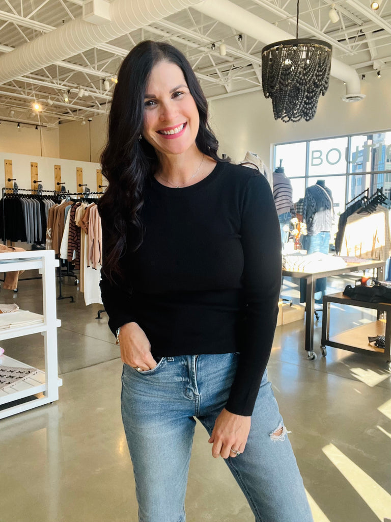 Rib Knit Solid Top - Black