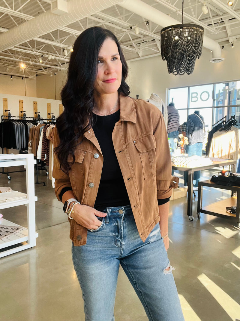 Tencel Button Up Jacket - Clay