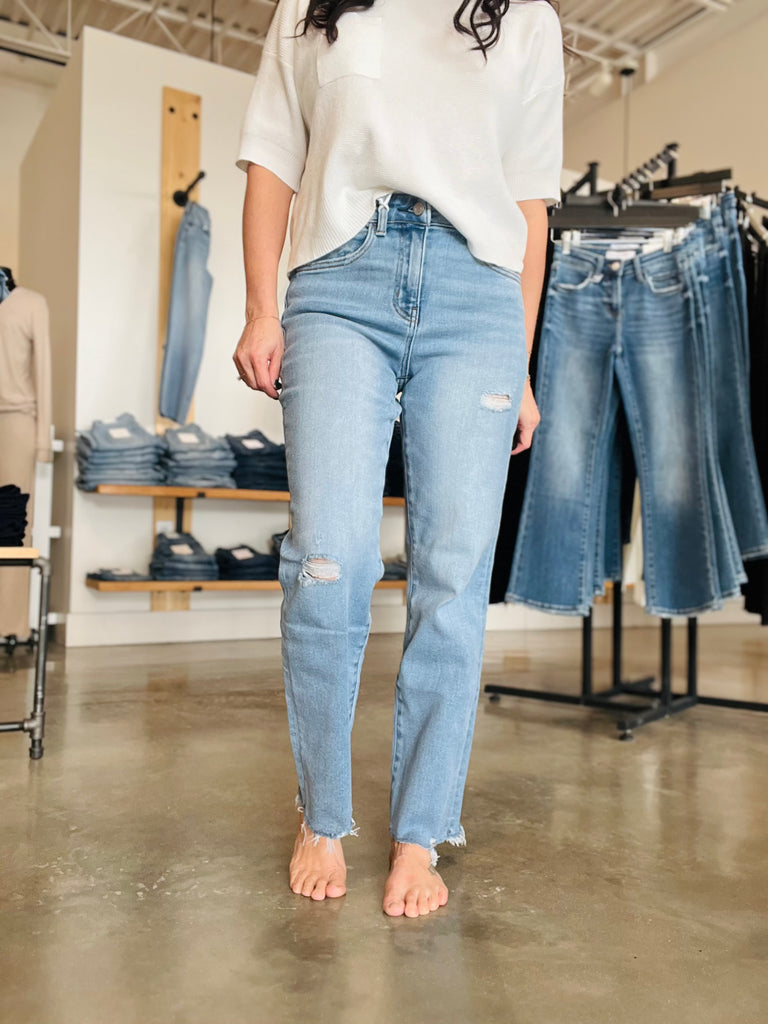 Vervet High Rise Distressed Raw Hem Straight