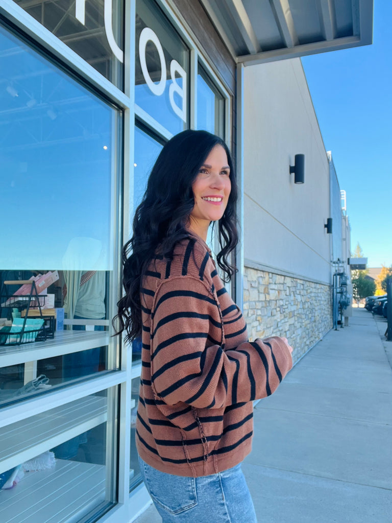 Stripe Collared Pocket Cardi