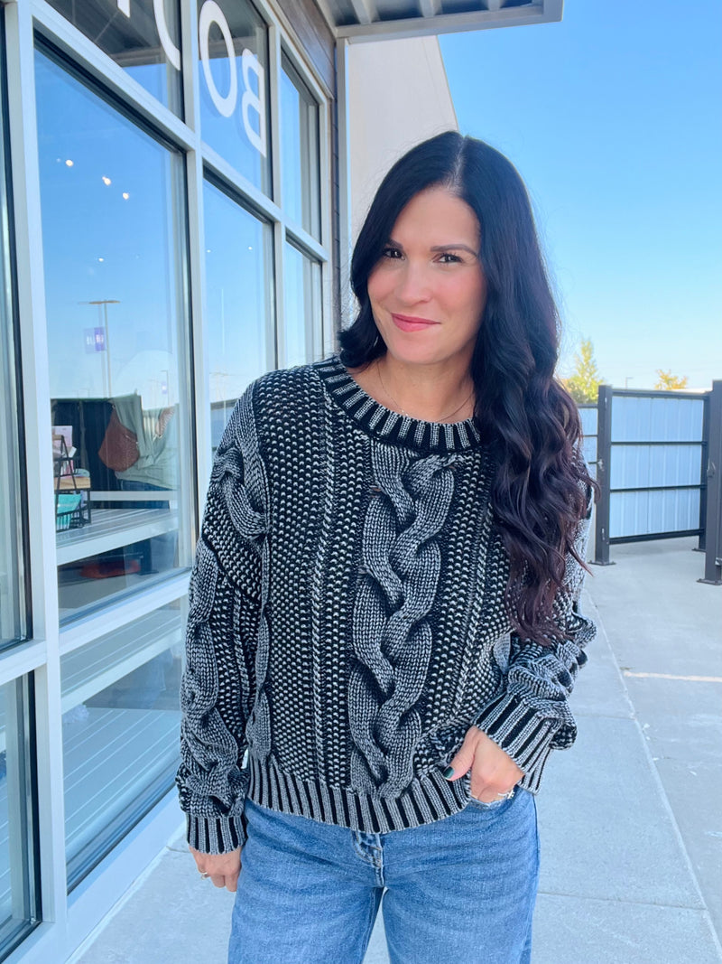 Washed Cable Sweater - Charcoal