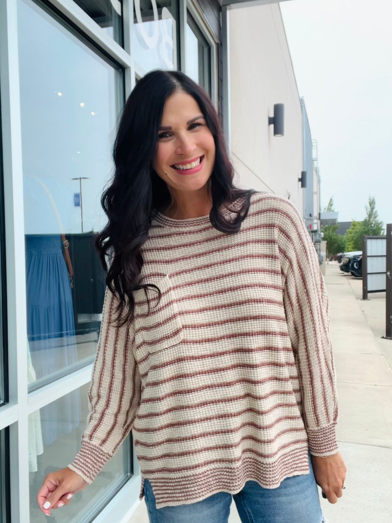 Waffle Knit Dolman Sweater - Marsala