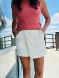High Waist Wrap Denim Mini Skirt - Ecru