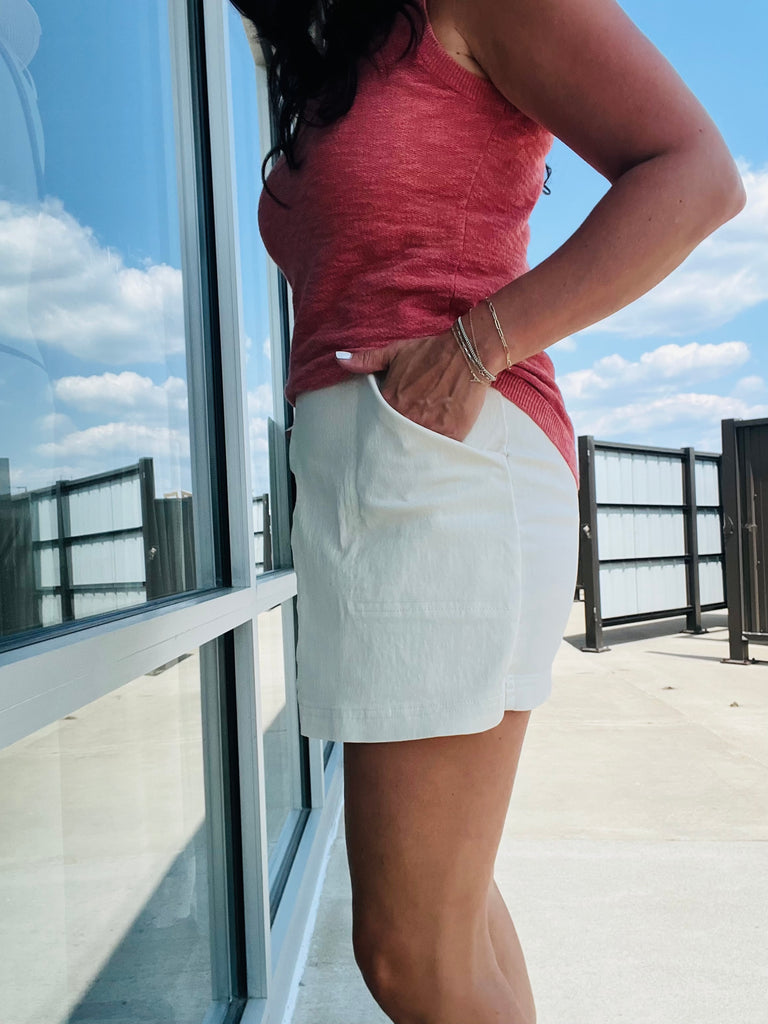 High Waist Wrap Denim Mini Skirt - Ecru