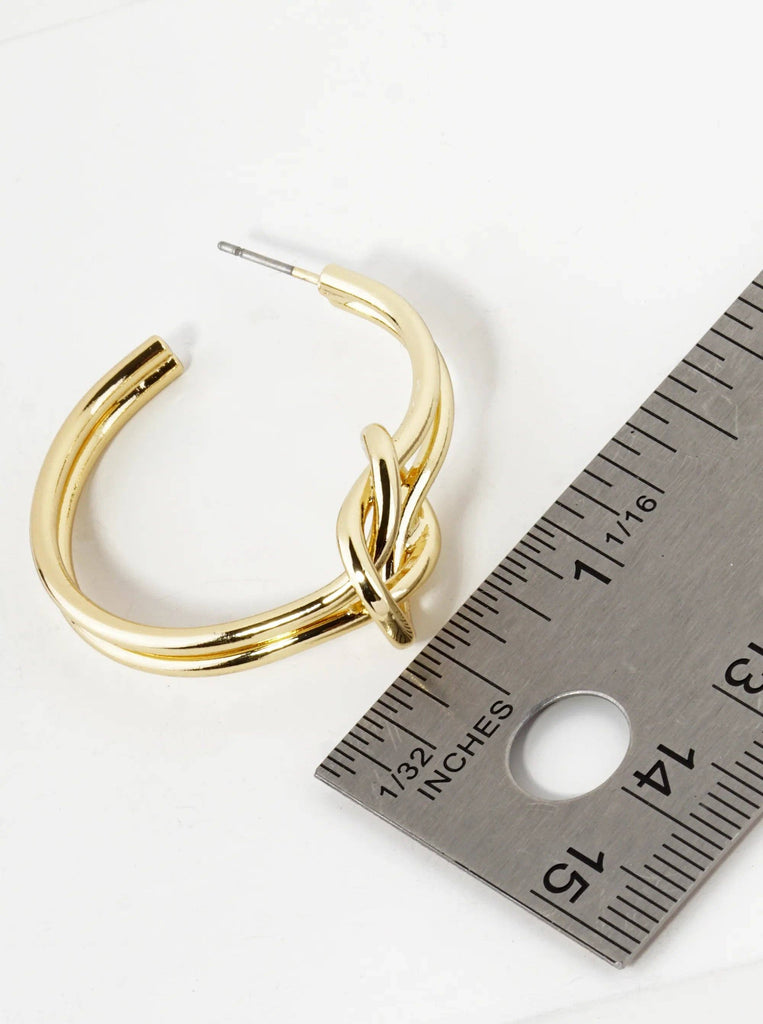18K Gold Dipped 2 Line Knotted 35mm Hoop Earrings: Rhodium