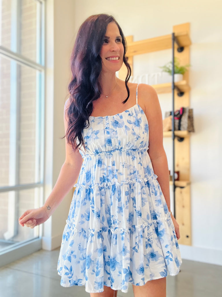 Floral Tie Back Tiered Mini Dress