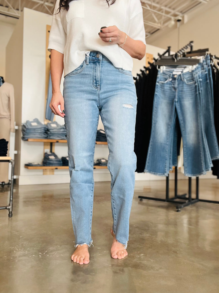 Vervet High Rise Distressed Raw Hem Straight