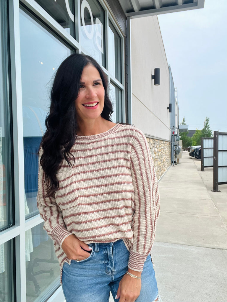 Waffle Knit Dolman Sweater - Marsala