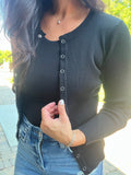 Snap Button Down Cardi - Black